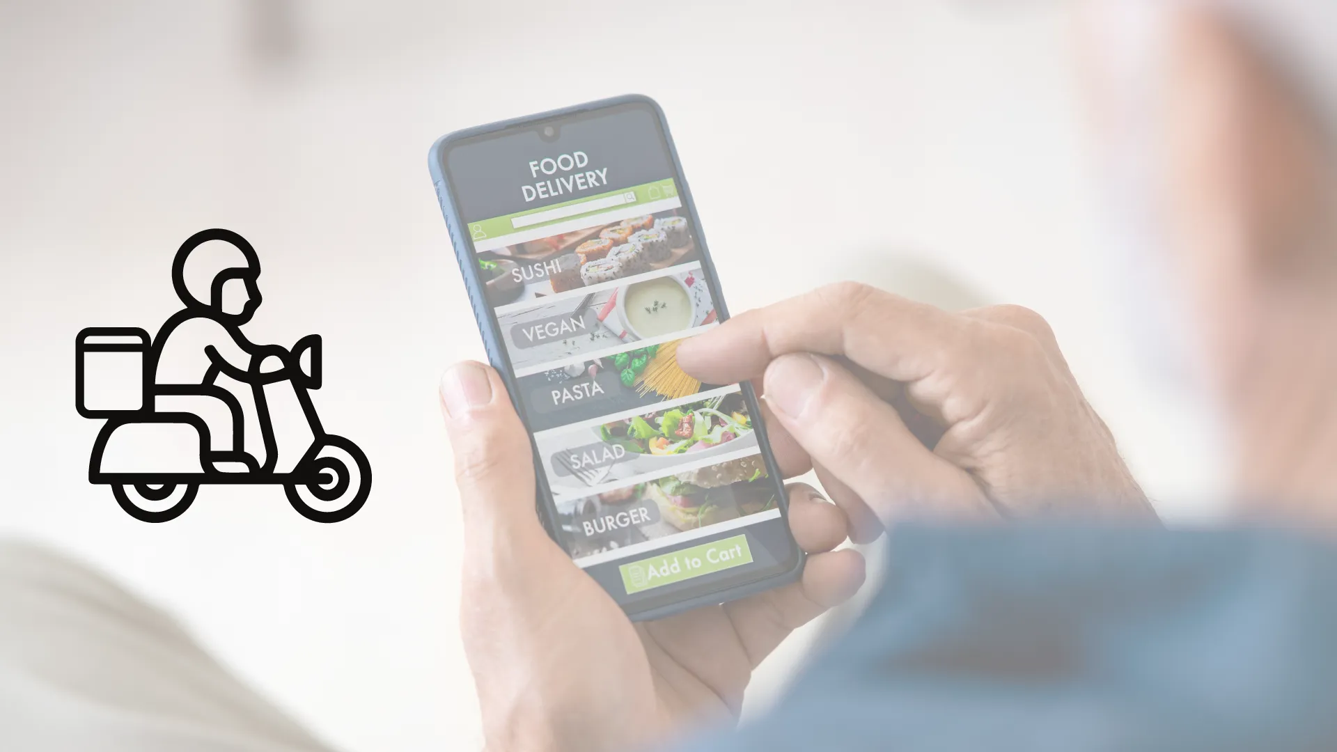 Persona utilizando aplicacion de delivery en smartphone