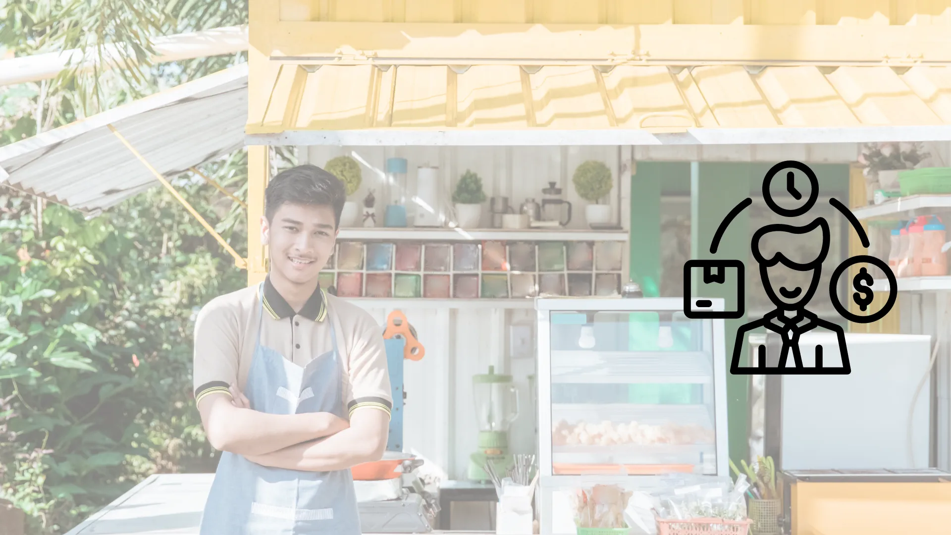 Joven latino orgulloso frente a su food truck