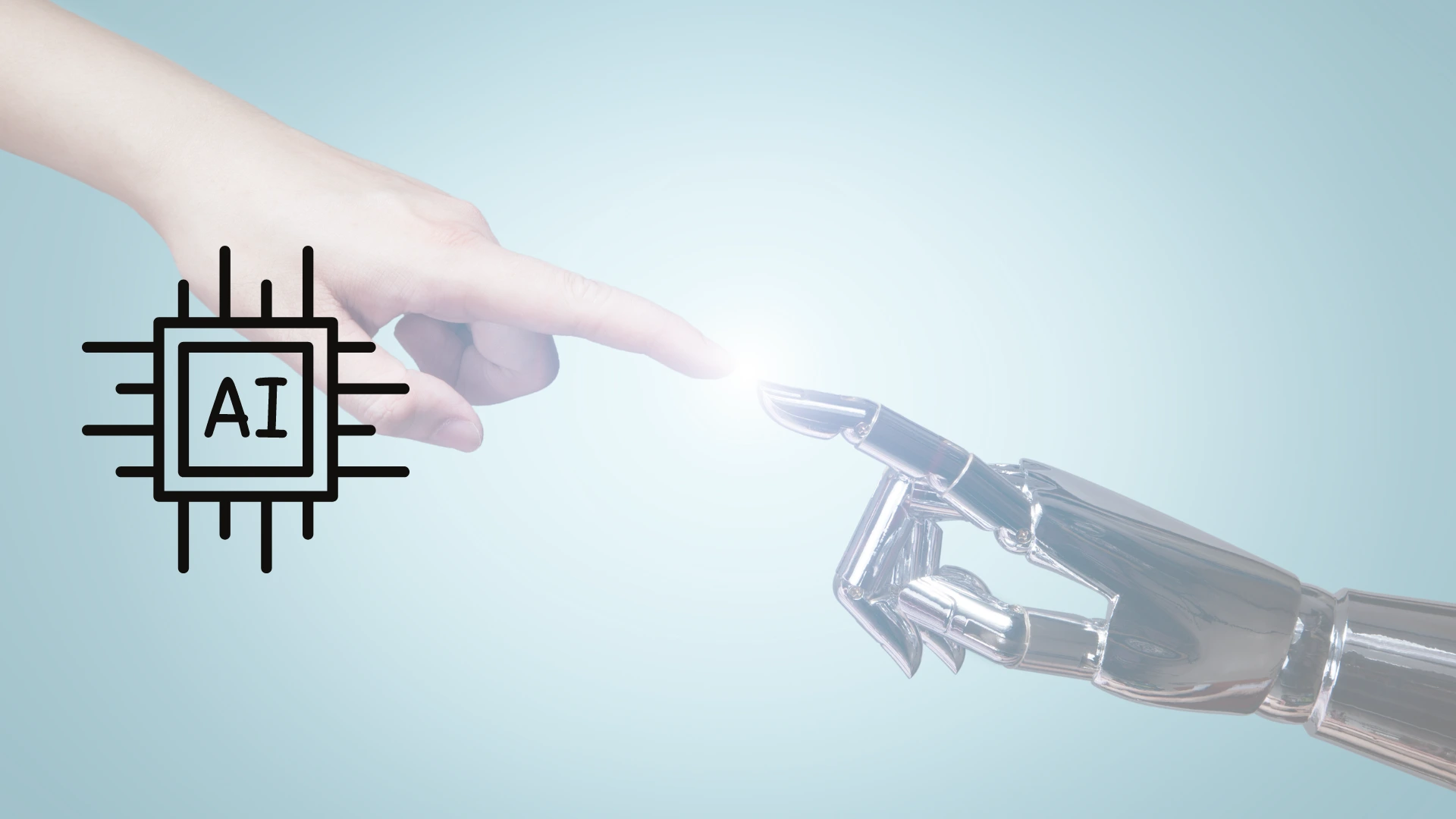 Brazo humano interactuando con brazo de inteligencia artificial