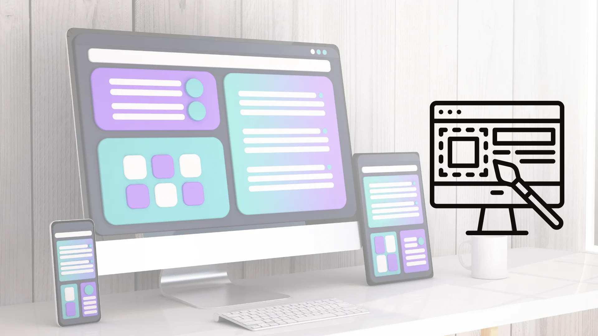 computadora, celular y tablet con sitios web en 3d