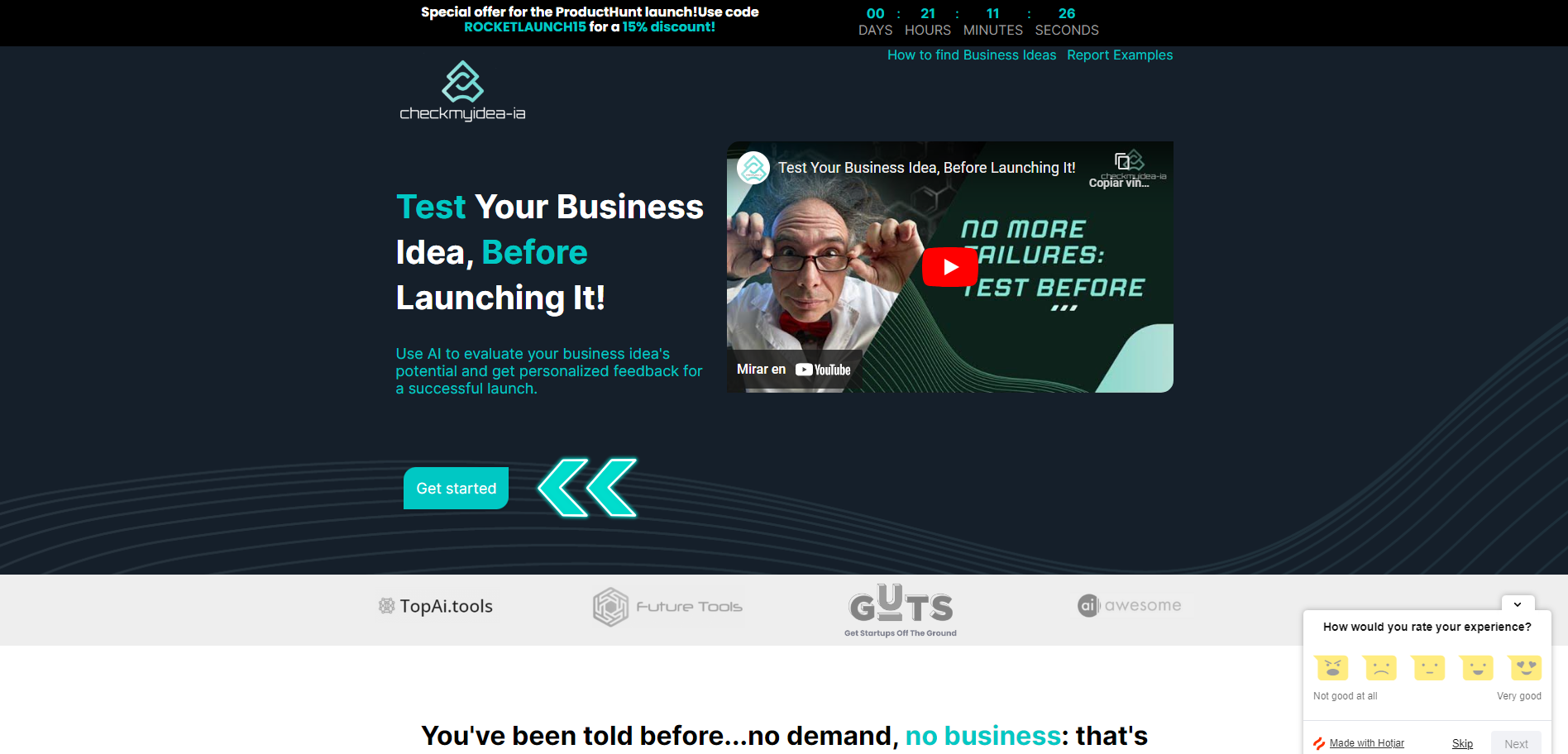 Screenshot de pagina web de Checkmyidea-ai